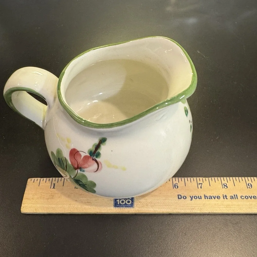 Vintage Floral‎ Ceramic Pitcher Vase Hand Painted in Italy Cottage Core Country